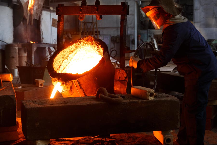 View of forging press where dynamic die temperature is being taken