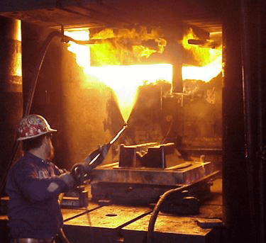 Flame fired forging process with static die