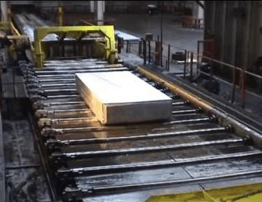 Aluminum-Ingot Overview of heated Aluminum Ingot in a Rolling Mill